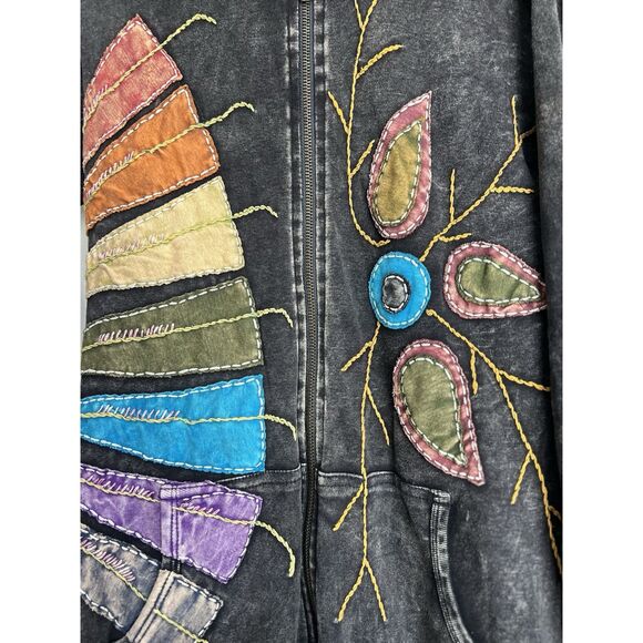 Rising International Womens Zip Hoodie Jacket Nepal-Made Embroidered Y2K 80s 90s - Picture 2 of 10